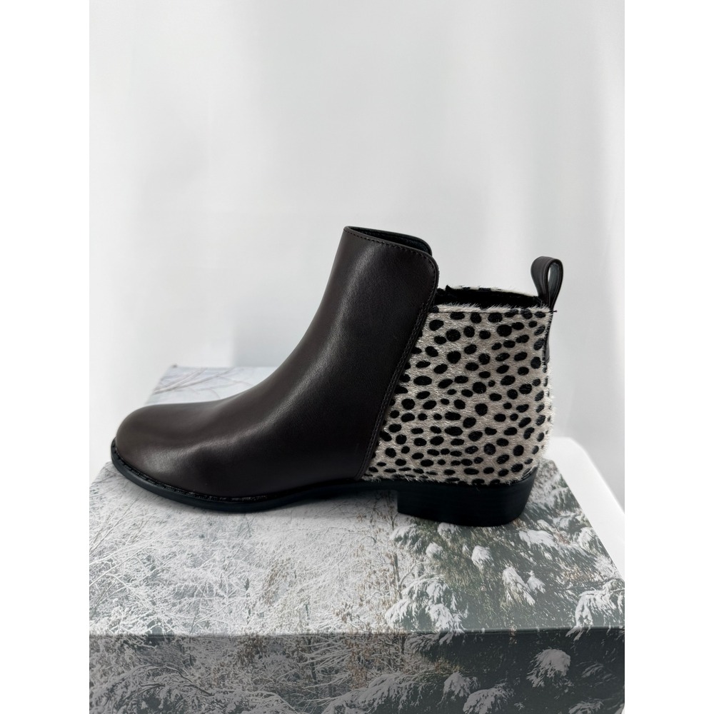 Mafulus Ankle Boots Womens 9.5 Brown Faux Leather Cheetah Calf Hair Side Zip - Picture 3 of 13